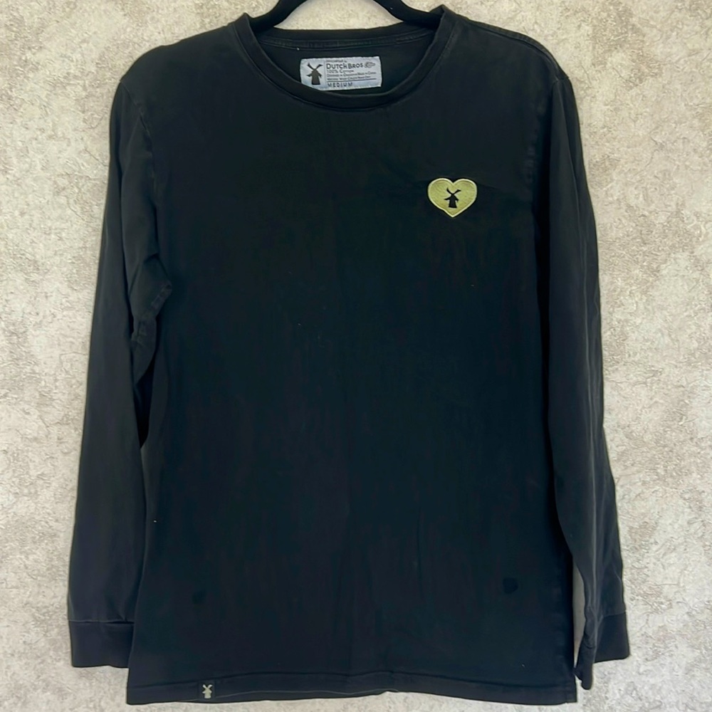 Dutch Bros Black Long‎ Sleeve Tee with Gold Heart Because of you